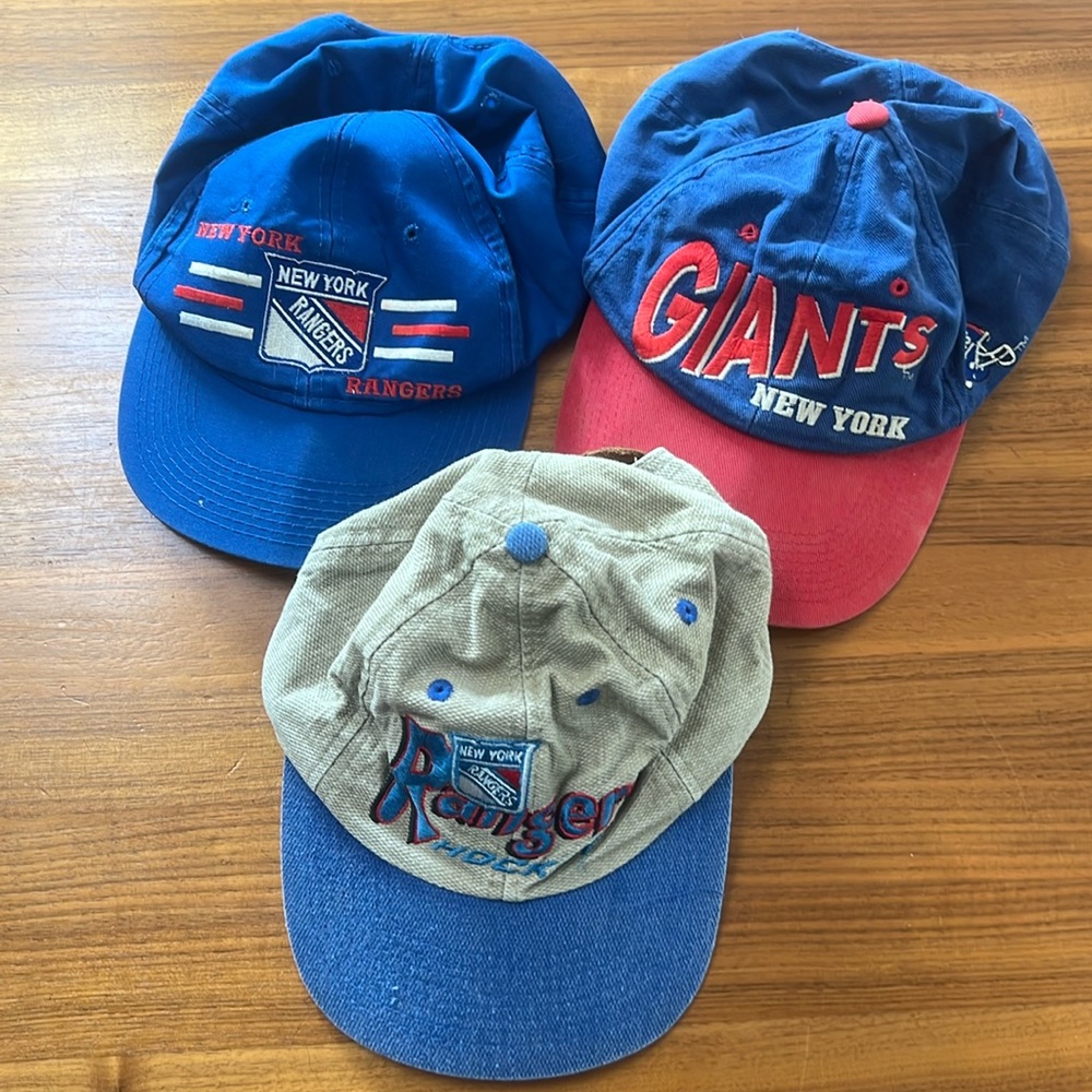 GUC Set of 3 VINTAGE NEW YORK GIANTS/Rangers TEAM HAT CAP Vintage